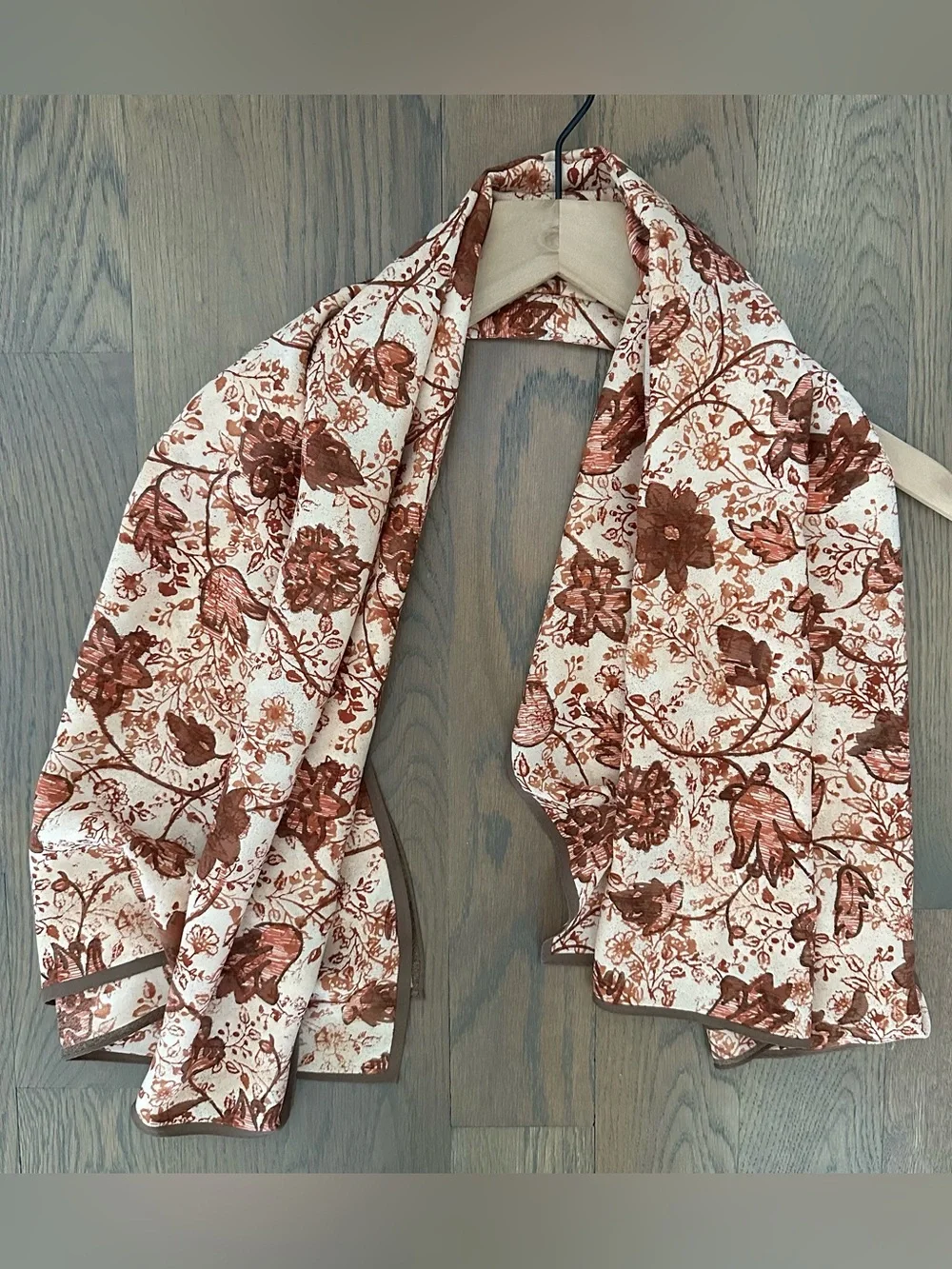 Museum Fine Arts Boston Floral Print Silk Oversized Scarf Peach, Brown, Rust 42